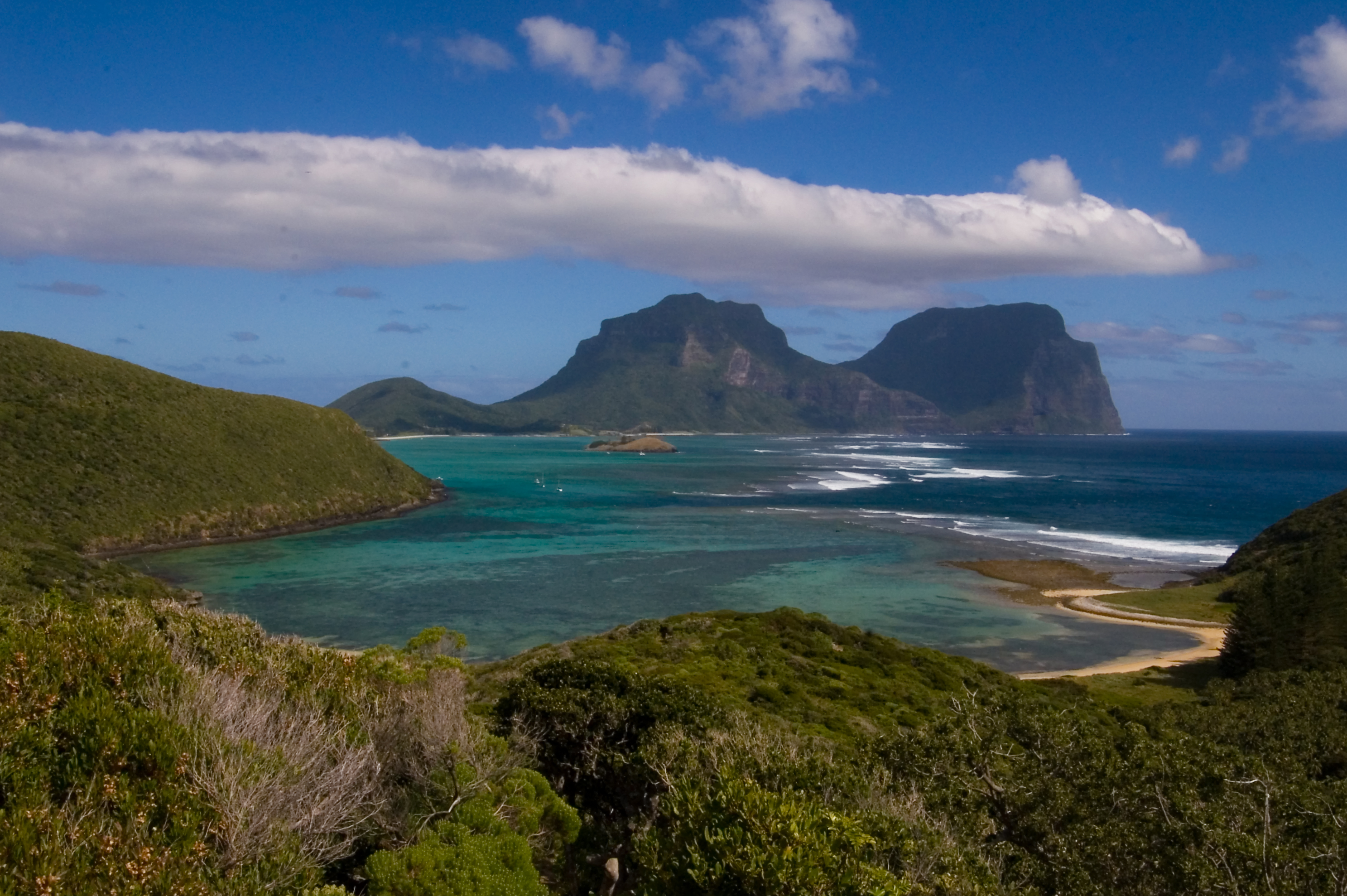 A postcard-worthy view of Lord Howe Island’s lagoon and mountains
